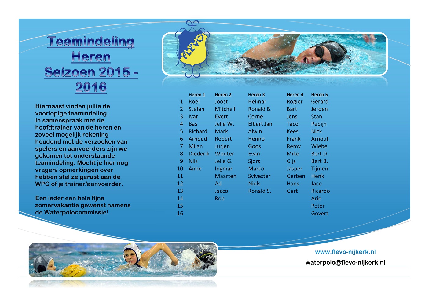 WP teamindeling 2015-2016
